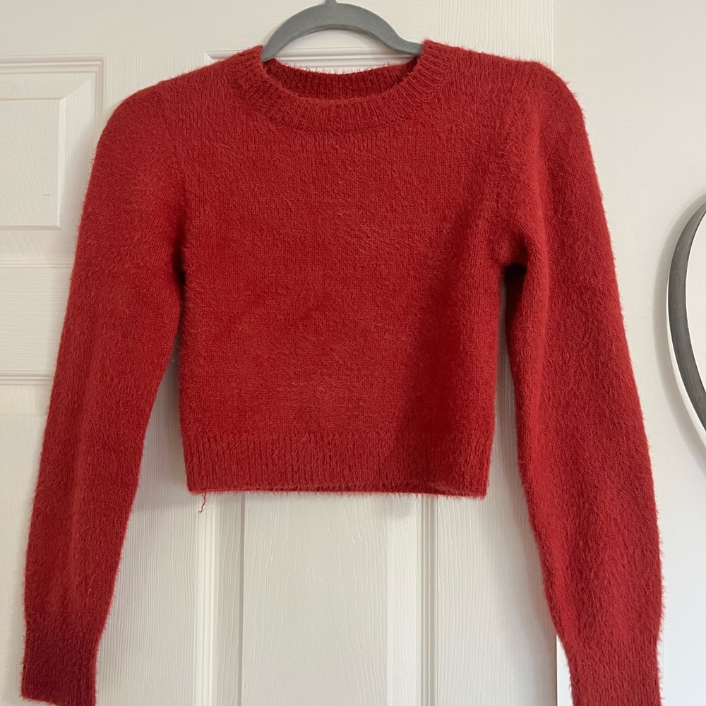 Urban Outfitters Cozy Red Fuzzy Crewneck Sweater